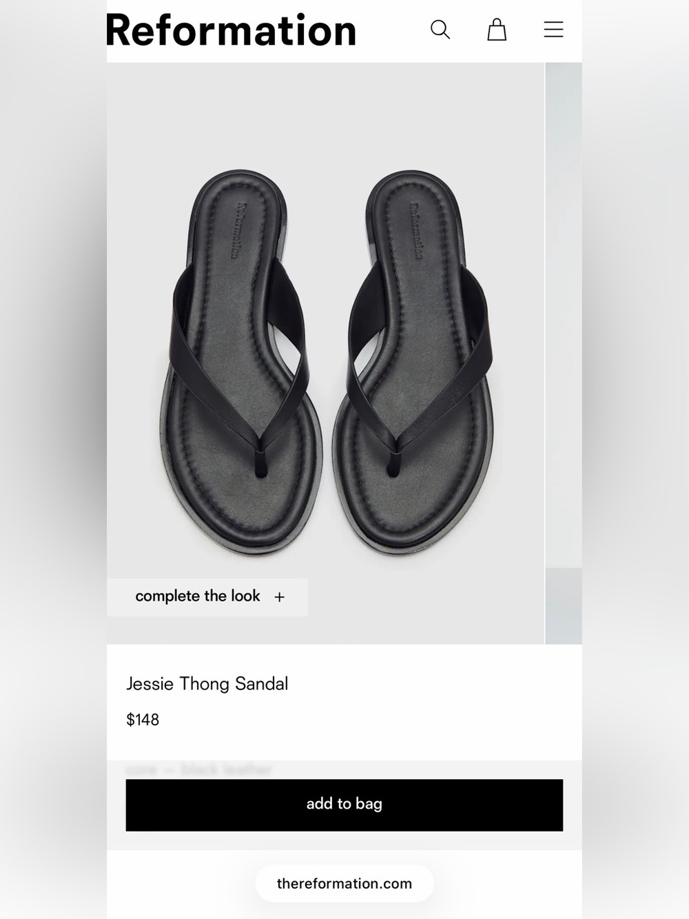 Reformation Jessie Thong Sandal - Black